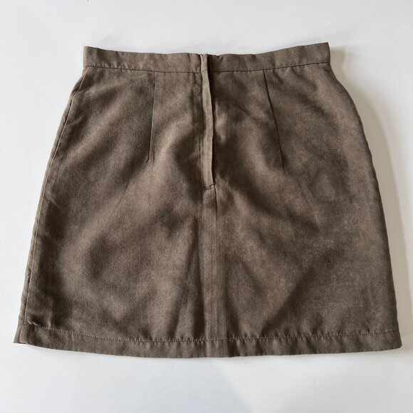Button Down Vegan Suede Skirt - Picture 3 of 5